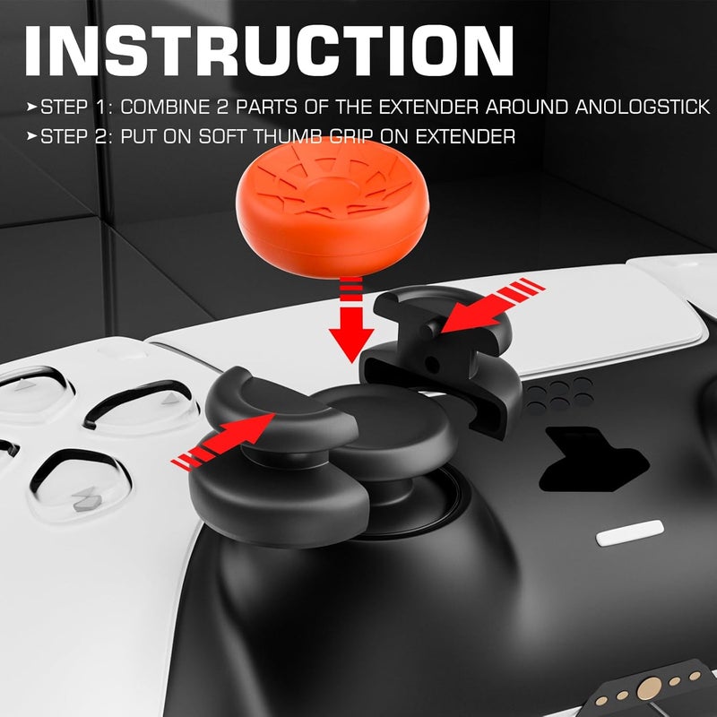 PlayRealm NO FALLING OFF Thumbstick Extender & Silicone Grip Cover 2 Sets for PS5 & PS4 Controller (Turbo Orange) - Image 3